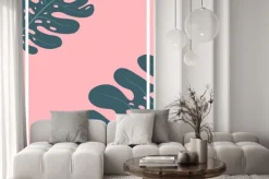 Naklejka: Plakat szablon z monstera pozostawia na tle. ilustracji wektorowych