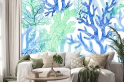 Naklejka: Podwodny świat z koralowcami malowany akwarelą