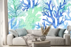 Naklejka: Podwodny świat z koralowcami malowany akwarelą