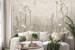 Naklejka: Polne kwiaty i zielone rośliny na łące