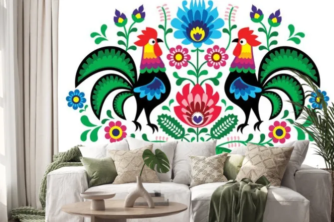 Naklejka: Polski ludowy wzór z kogutami