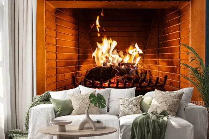 Naklejka: Płonące drewno w kominku