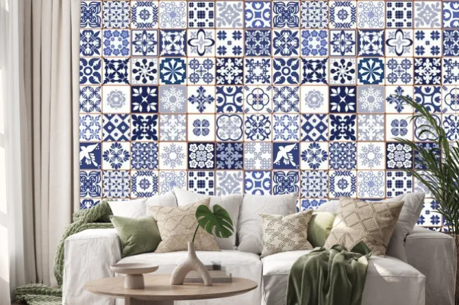 Naklejka: Portugalskie płytki z tradycyjną mozaiką