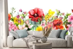 Naklejka: Pozioma kompozycja z polnych kwiatów