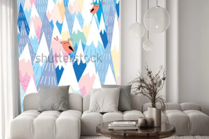 Naklejka: Przenoszony wzór piękna grafika góry i ptaki w miłości