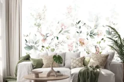 Naklejka: Ptaki kolibry w akwarelowym ogrodzie