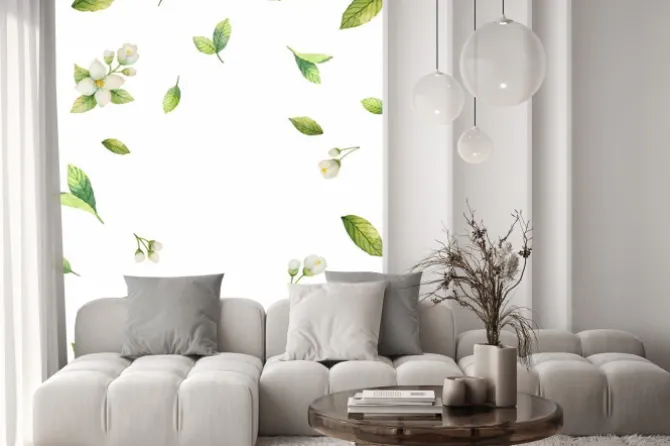 Naklejka: Rama wektor akwarela kwiatów i gałęzi jaśmin samodzielnie na