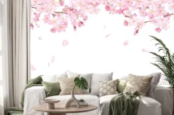 Naklejka: Ramka z kwiatów sakury malowana akwarelą