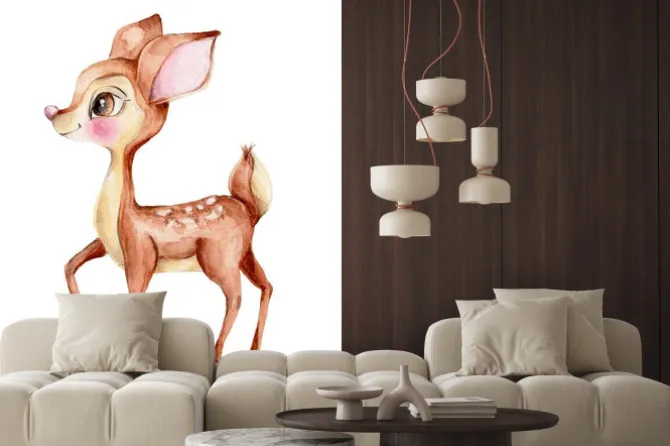 Naklejka: Ręcznie malowany jelonek na białym tle