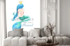 Naklejka: Ręcznie rysowane akwarela piękna syrenka charakter ilustracja.