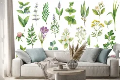 Naklejka: Ręcznie rysowane wektor zestaw akwarela ziół, kwiatów i przypraw.