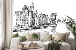 Naklejka: Ręcznie rysowany widok motławy w gdańsku