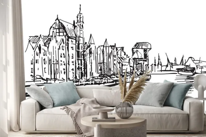 Naklejka: Ręcznie rysowany widok motławy w gdańsku