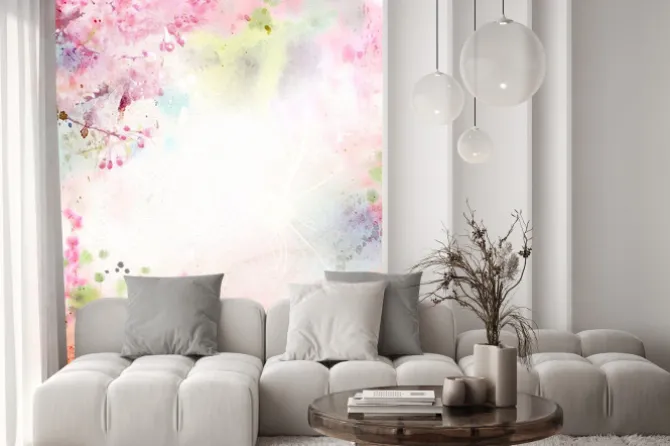 Naklejka: Różowa abstrakcja z plamami farby