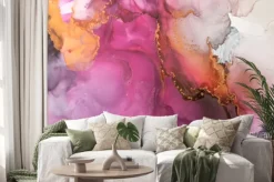 Naklejka: Różowy abstrakcyjny marmur malowany akwarelą