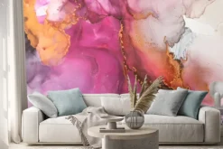 Naklejka: Różowy abstrakcyjny marmur malowany akwarelą
