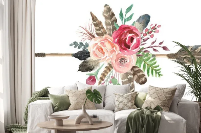 Naklejka: Rustic watercolor floral arrow bouquet