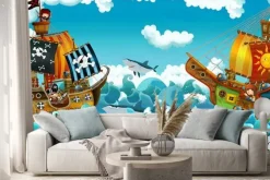 Naklejka: Rysunkowa bitwa morska piratów