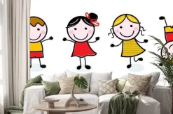 Naklejka: Rysunkowe wesołe dzieci na białym tle