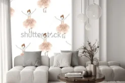 Naklejka: Seamless background with watercolor elegant ballet dancers. hand