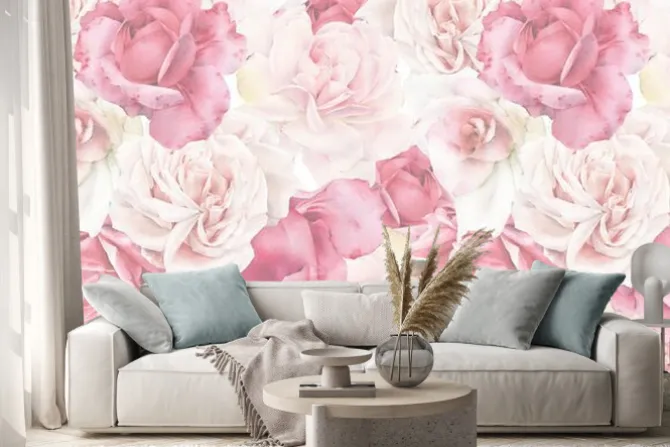 Naklejka: Seamless floral pattern with flowers on light background, watercolor.