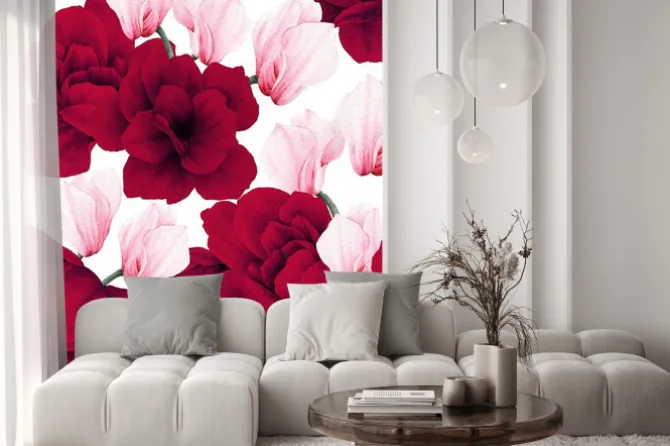 Naklejka: Seamless floral pattern with flowers on light background, watercolor.