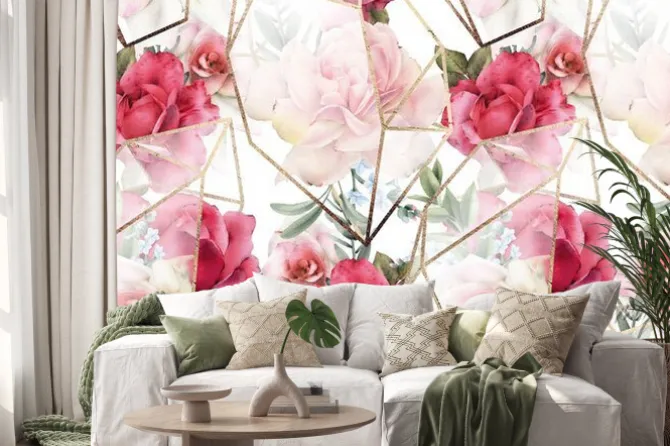 Naklejka: Seamless floral pattern with flowers on light background, watercolor.