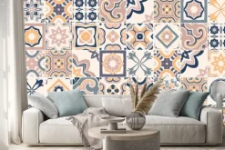 Naklejka: Seamless pattern with portuguese abstract, hand-drawn tiles.
