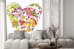 Naklejka: Serce z kwiatów i motyli w stylu rysunku