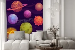 Naklejka: Set of cartoon fantastic planet on space background