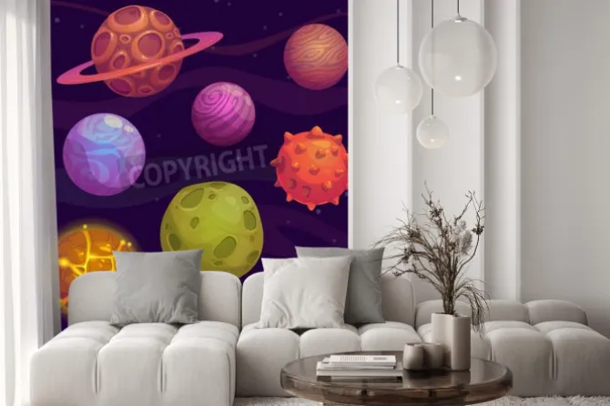 Naklejka: Set of cartoon fantastic planet on space background