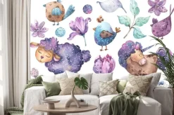 Naklejka: Set of hand painted watercolor illustrations cartoon style with