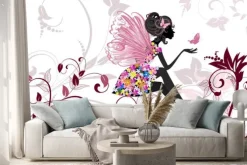 Naklejka: Siedząca wróżka z motylem w dłoni