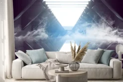 Naklejka: Smoke fog modern neon glowing blue purple pink dance stage lights