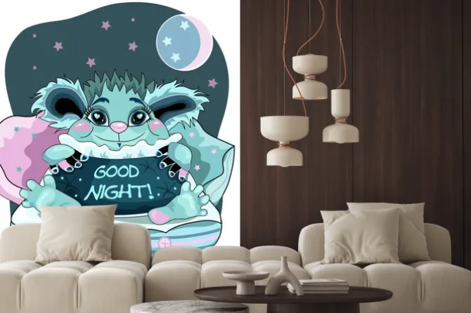 Naklejka: Słodkie dobranoc tło z niebieskim przyjazny potwora.