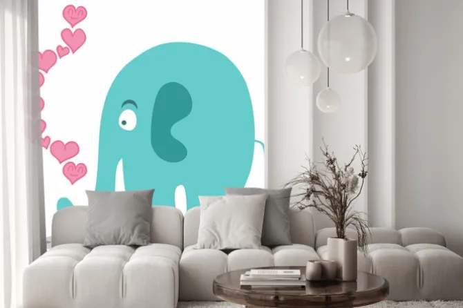 Naklejka: Słodkie słoń w miłości romantycznej ilustracji