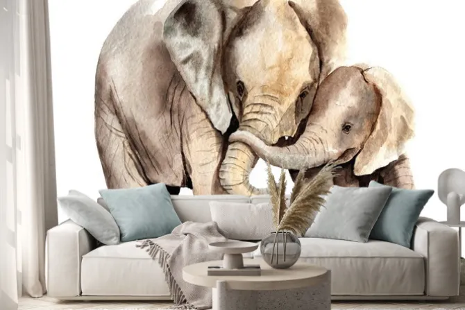 Naklejka: Słonica i mały słonik