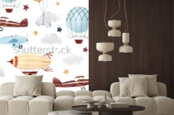 Naklejka: Słonik wśród balonów i samolotów