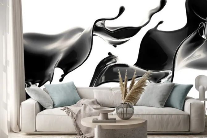 Naklejka: Splash czarnej cieczy. ilustracja 3d, renderowania 3d.