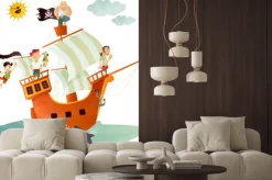 Naklejka: Statek piracki na morzu