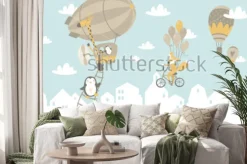 Naklejka: Sterowiec z balonami i balonikami dla dzieci