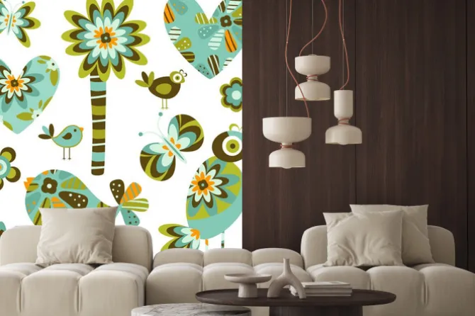 Naklejka: Stylu retro elementy: kwiaty, motyle, ptaki