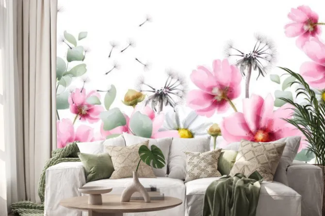 Naklejka: Summer colorful flowers vector watercolor card backgrounds