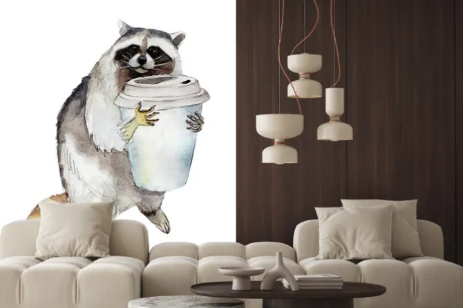 Naklejka: Szop z kawą na wynos