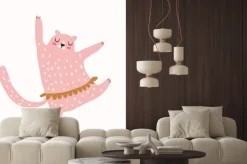 Naklejka: Tańczący różowy kotek