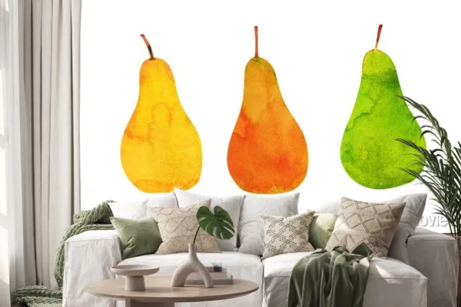 Naklejka: Żółte, pomarańczowe, zielone gruszki izolowane