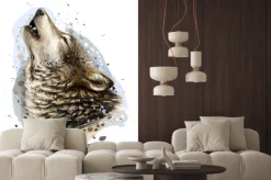 Naklejka: The wolf howls. sketchy, graphical, color portrait of a wolf