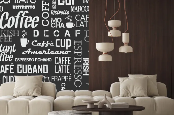 Naklejka: Tło bez szwu dachówka kawy słów i symboli