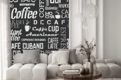 Naklejka: Tło bez szwu dachówka kawy słów i symboli