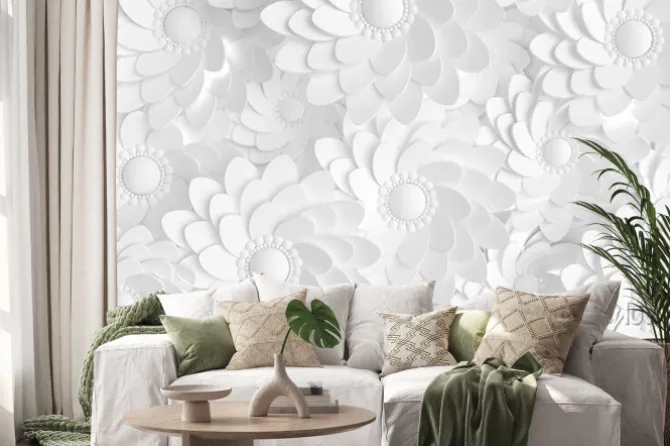 Naklejka: Tło z białych kwiatów 3d